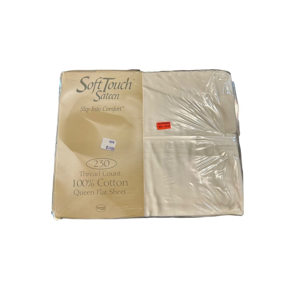 Soft Touch Sateen Queen Flat Sheet 230 Thread Count 100% Cotton Ivory opened